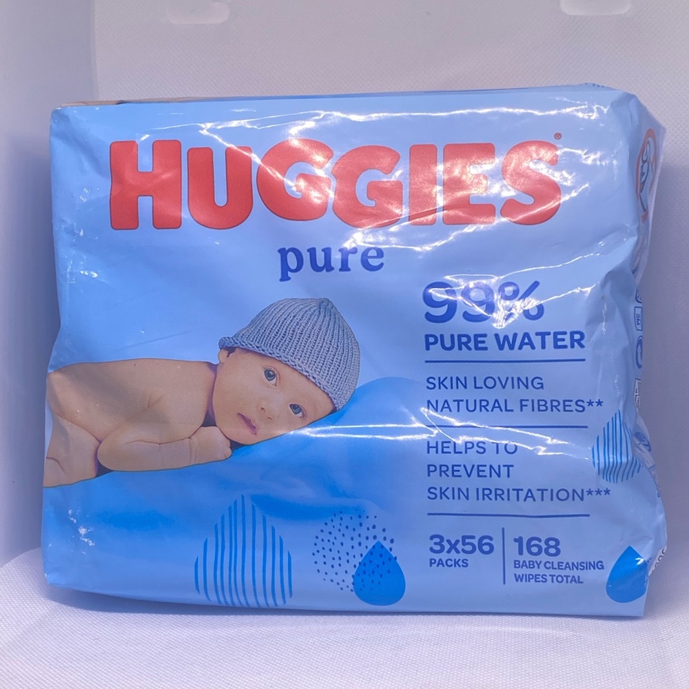 Huggies 99% Pure Water Baby Wipes, Unscented Hypoallergenic (3 Packs) 168 Wipes